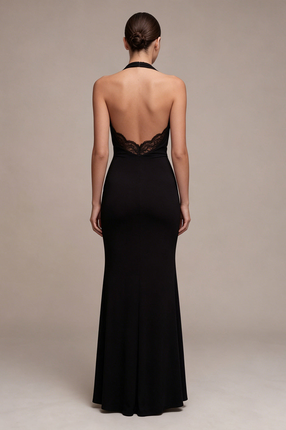 Halter Black Lace Mermaid Backless Maxi Formal Dress