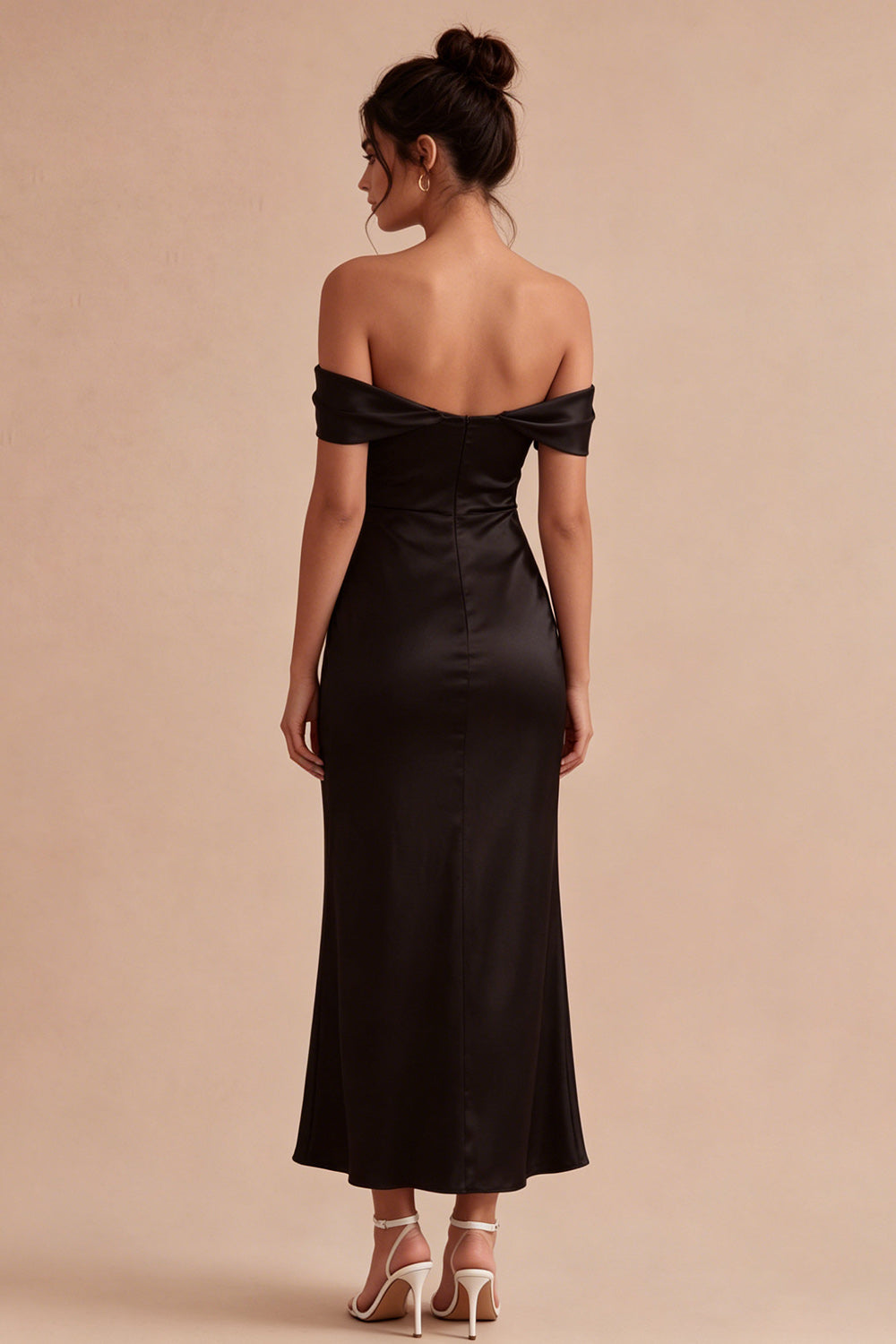 Off the Shoulder Mermaid Satin Black Formal Dress