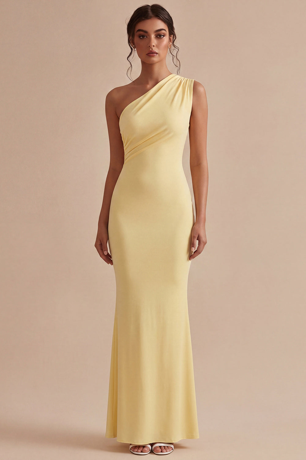 One Shoulder Ruched Mermaid Daffodil Maxi Formal Dress