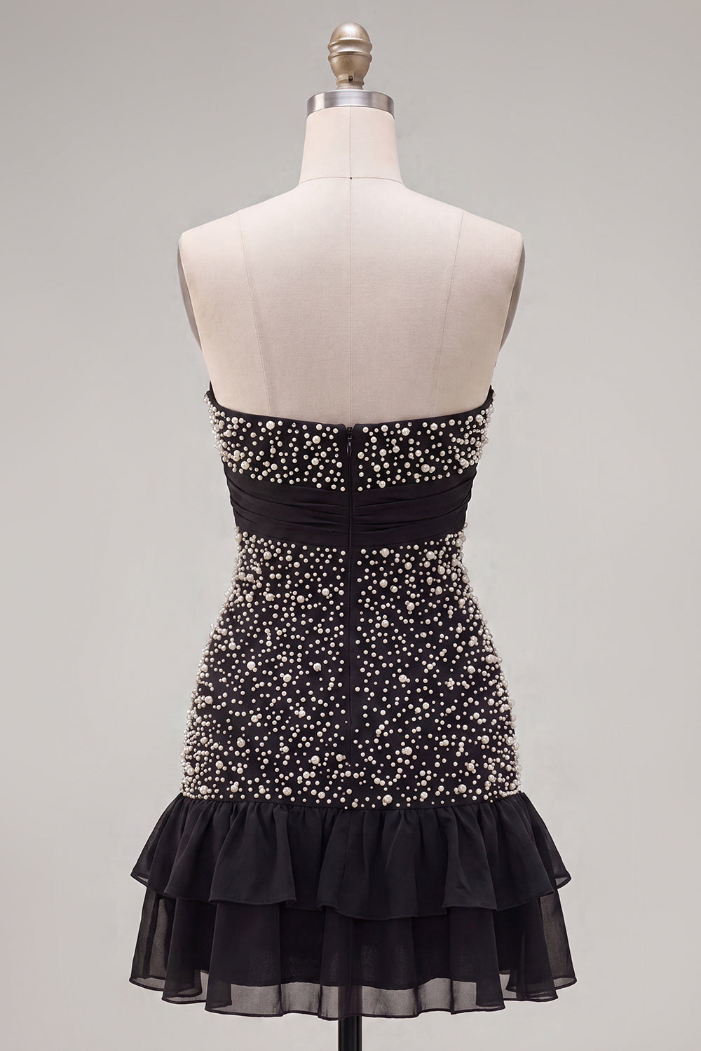 Strapless Beaded Black A Line Homecoming Dress With Bow