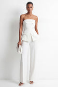 Strapless White 2-Piece Double Breasted Slim Fit Women Suits
