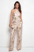 Halter Golden Floral 2 Piece Slim Fit Women Suits