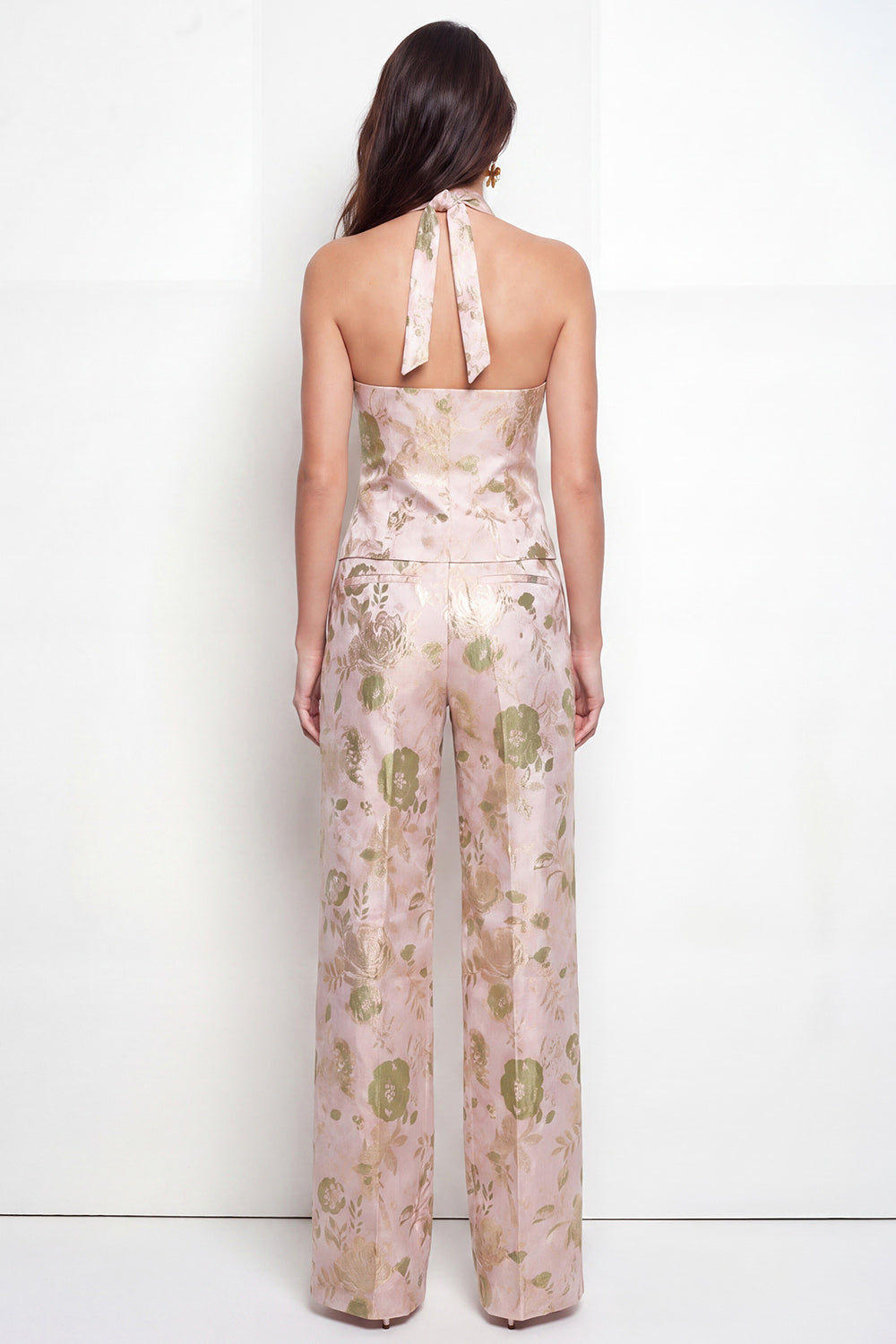Halter Golden Floral 2 Piece Slim Fit Women Suits