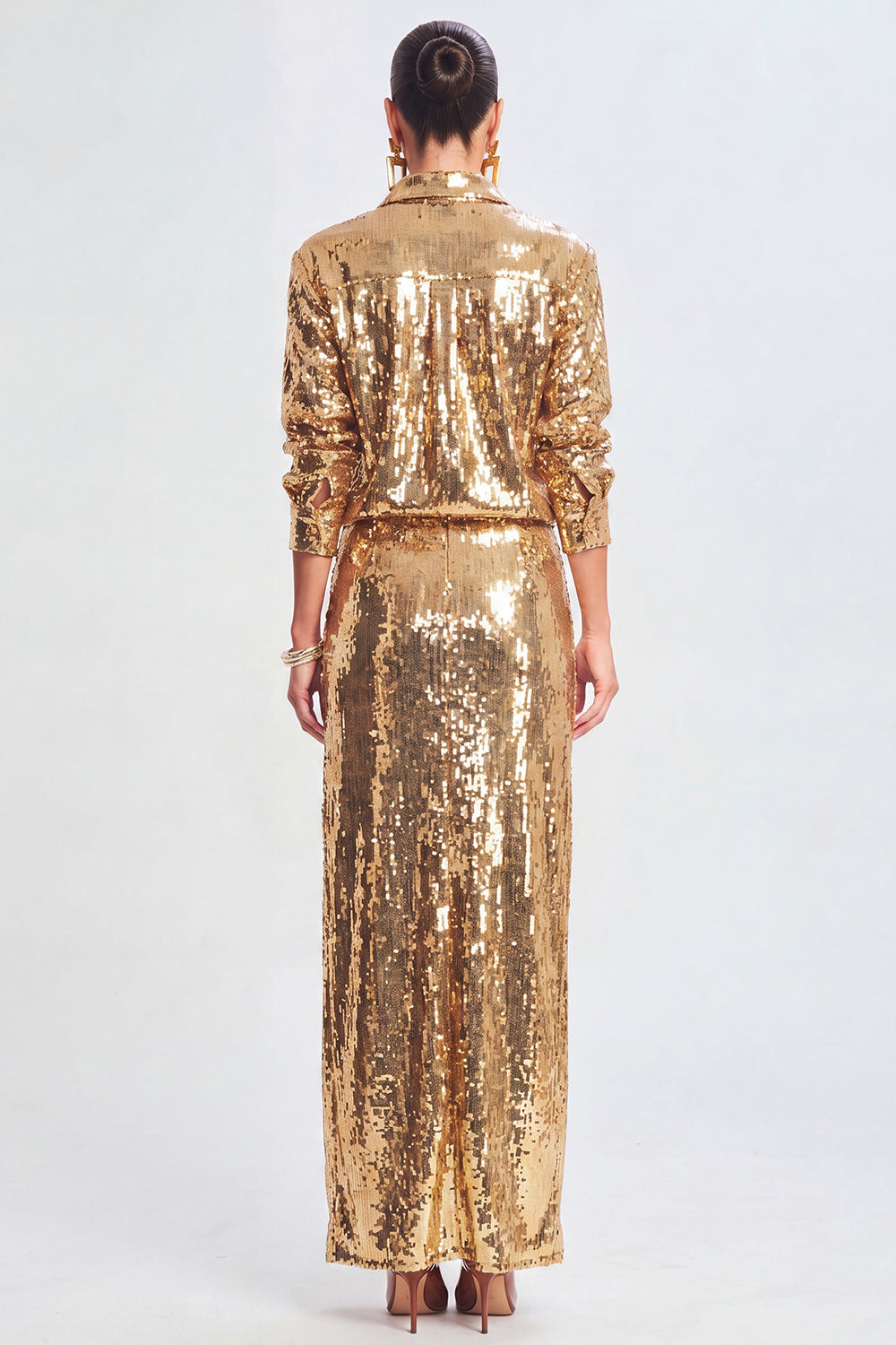 Sparkly 2-Piece Golden Women's Suits with Slit