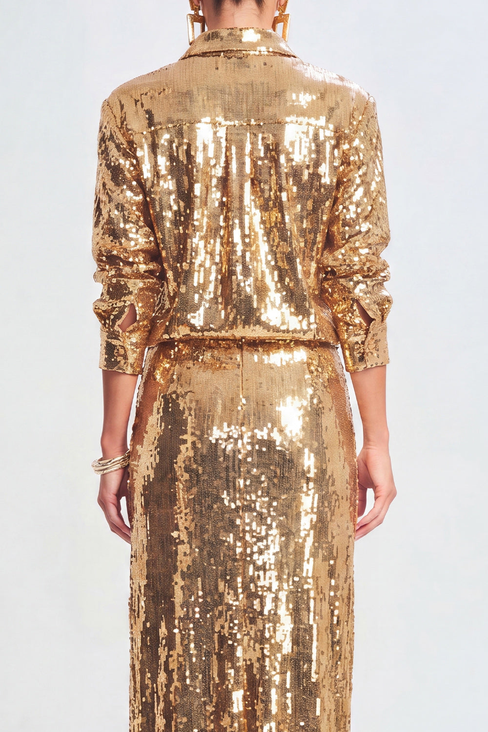 Sparkly 2-Piece Golden Women's Suits with Slit