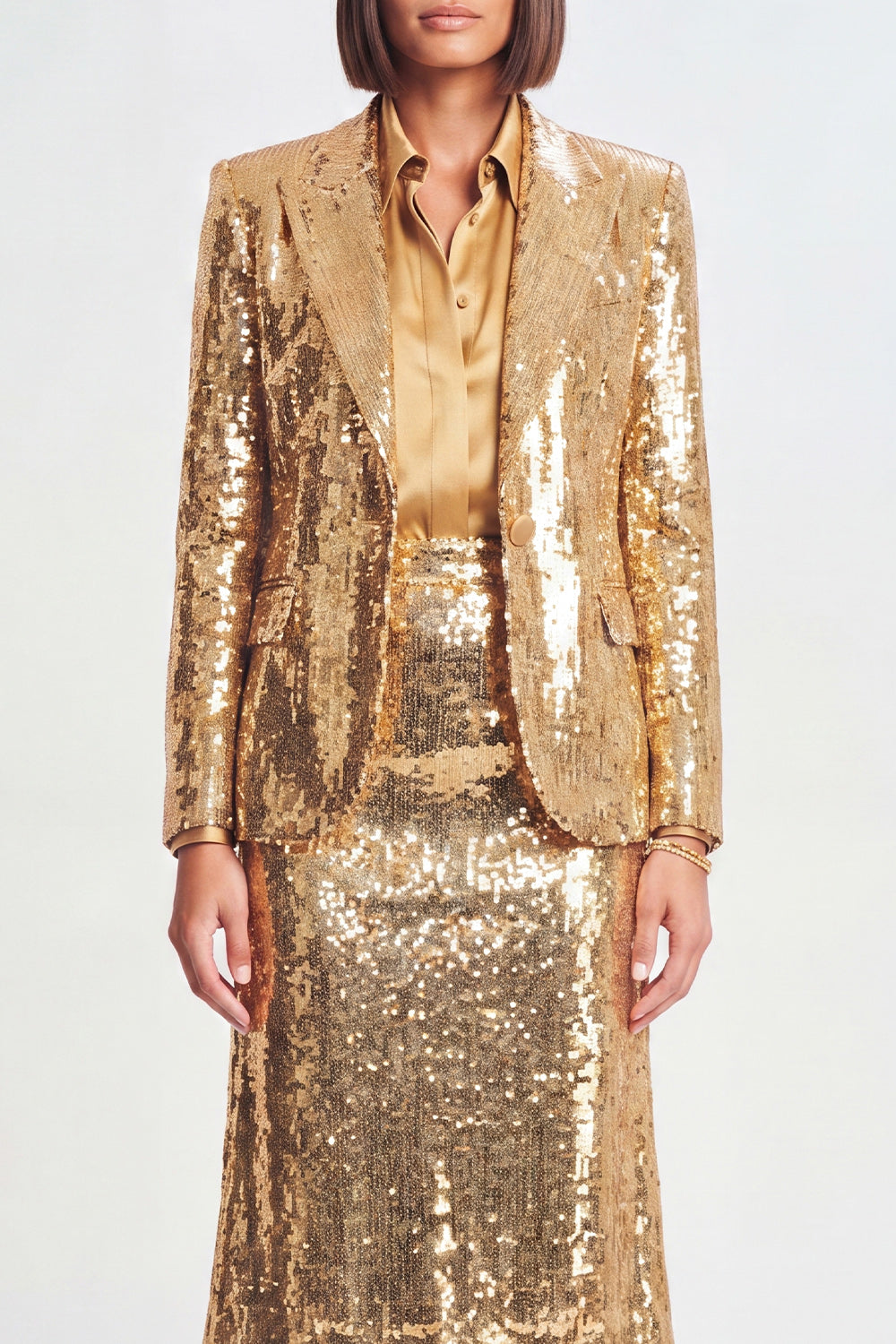 Golden 3-Piece Peaked Lapel Sparkly Women Suits