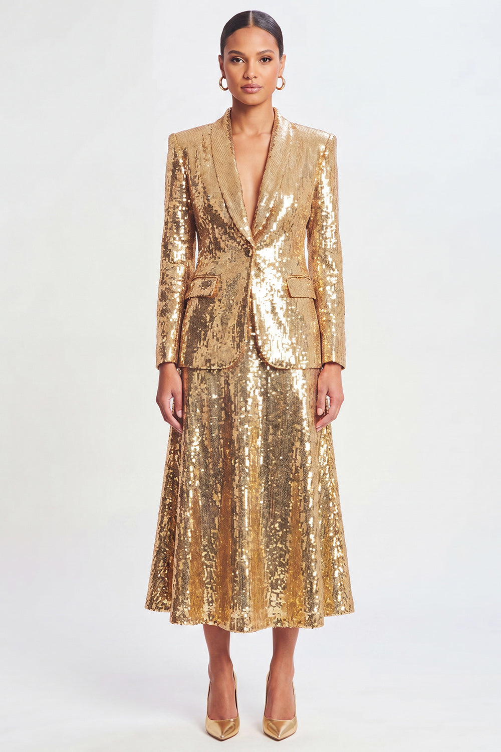 Sparkly Shaw Lapel Golden 2-Piece Women Suits