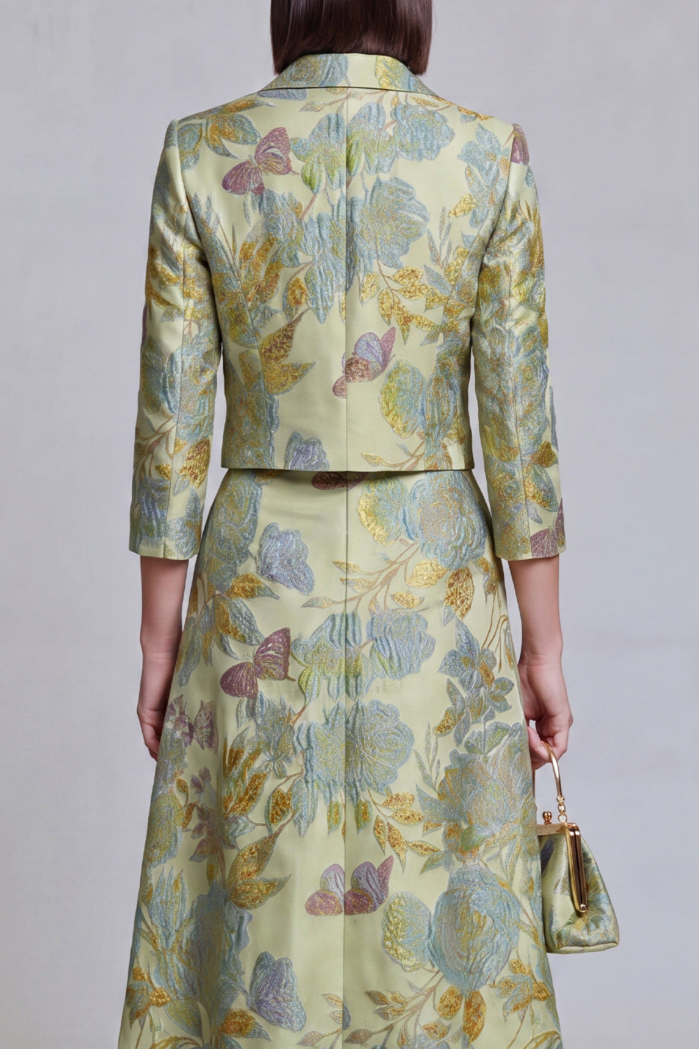 Sage Green Notched Lapel Jacquard 2-Piece Women Suits