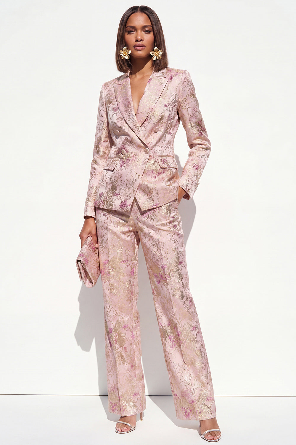 Blush Peaked Lapel Jacquard 2-Piece Women Suits