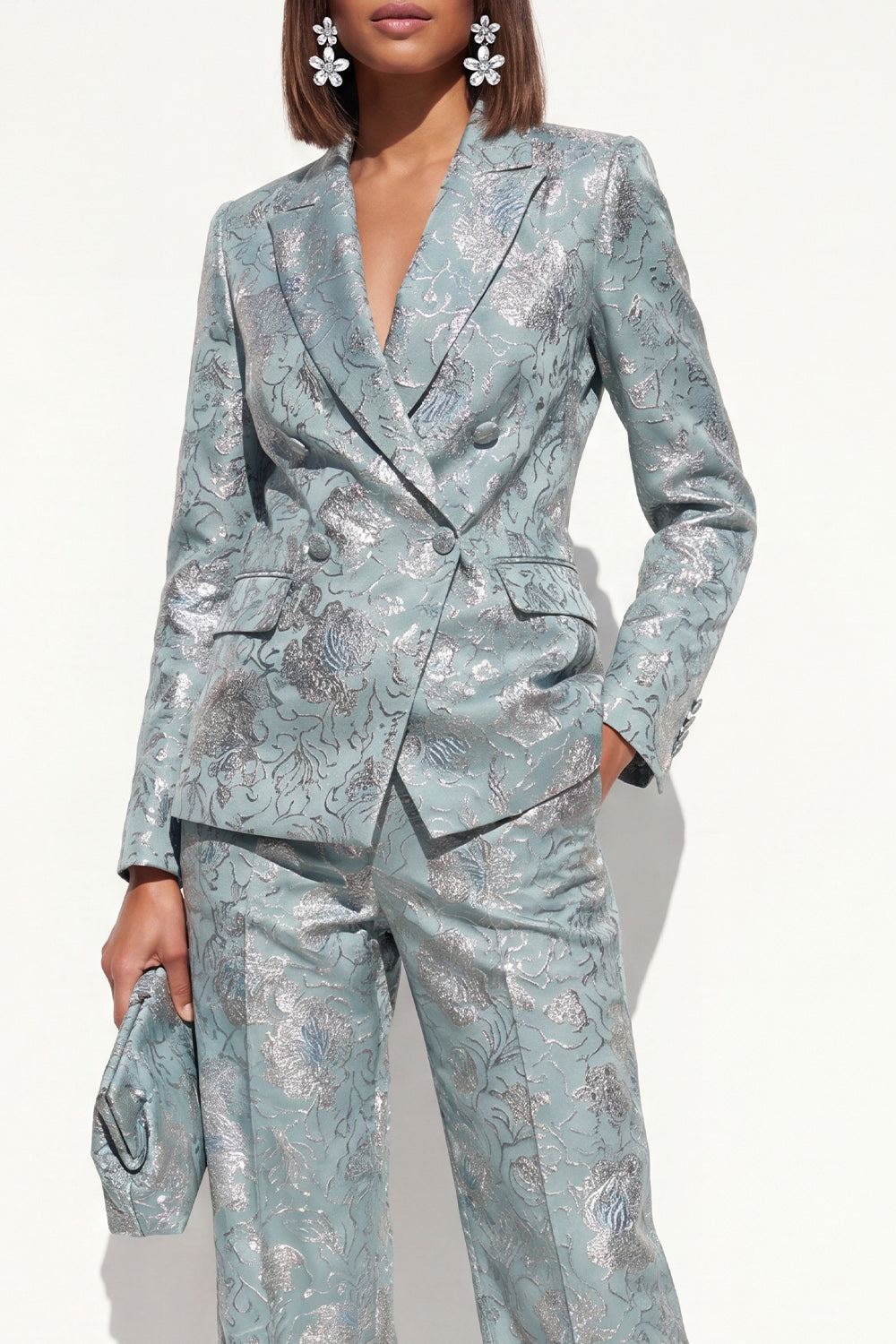 Blush Peaked Lapel Jacquard 2-Piece Women Suits