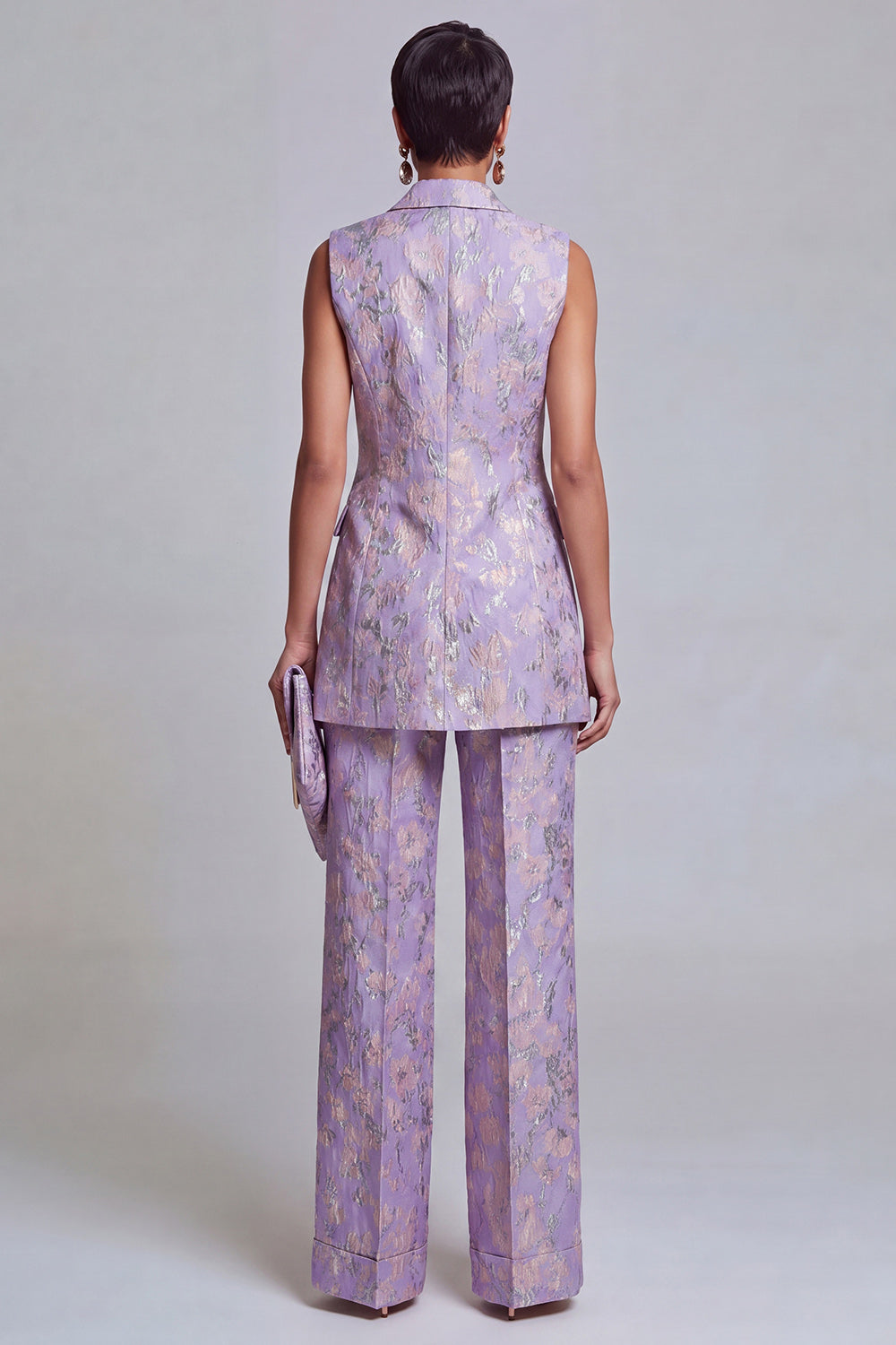 Dusty Blue Jacquard Peak Lapel 2-Piece Women Suits