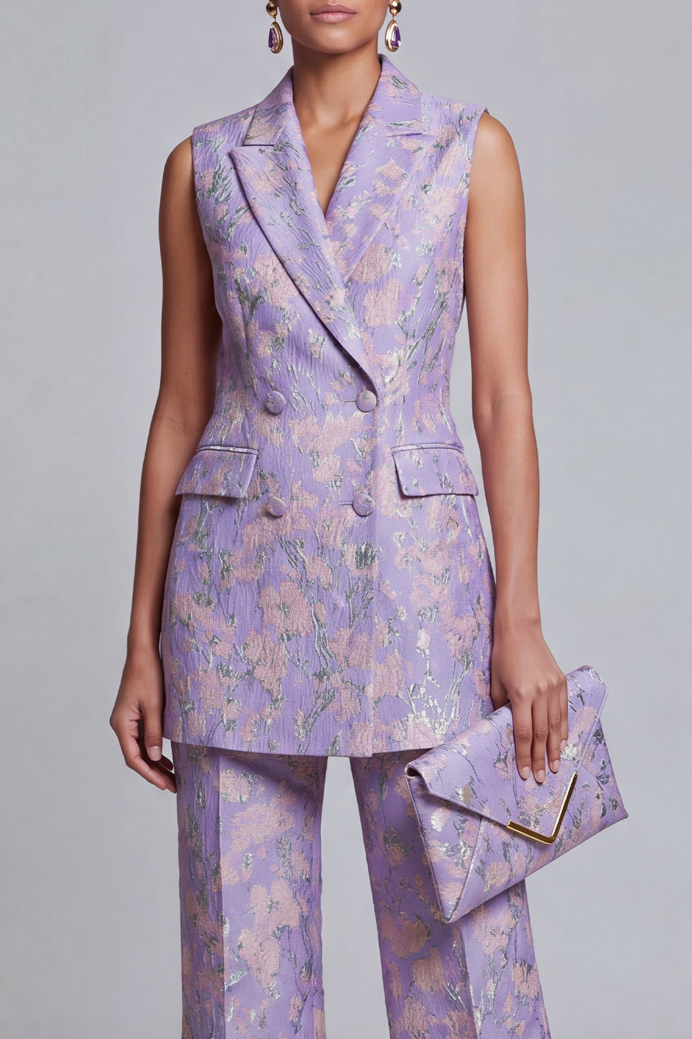 Dusty Blue Jacquard Peak Lapel 2-Piece Women Suits
