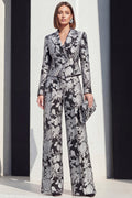 Black Silver Peaked Lapel 2-Piece Jacquard Women's Suits
