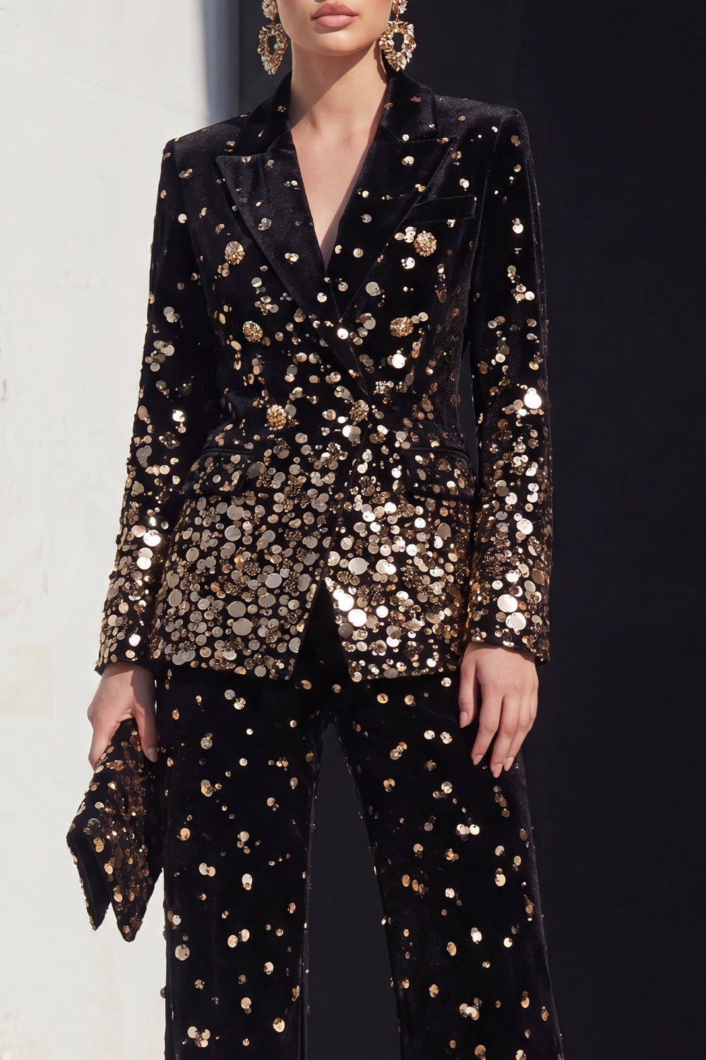 Black Champagne Sequin Peak Lapel 2-Piece Women's Suits