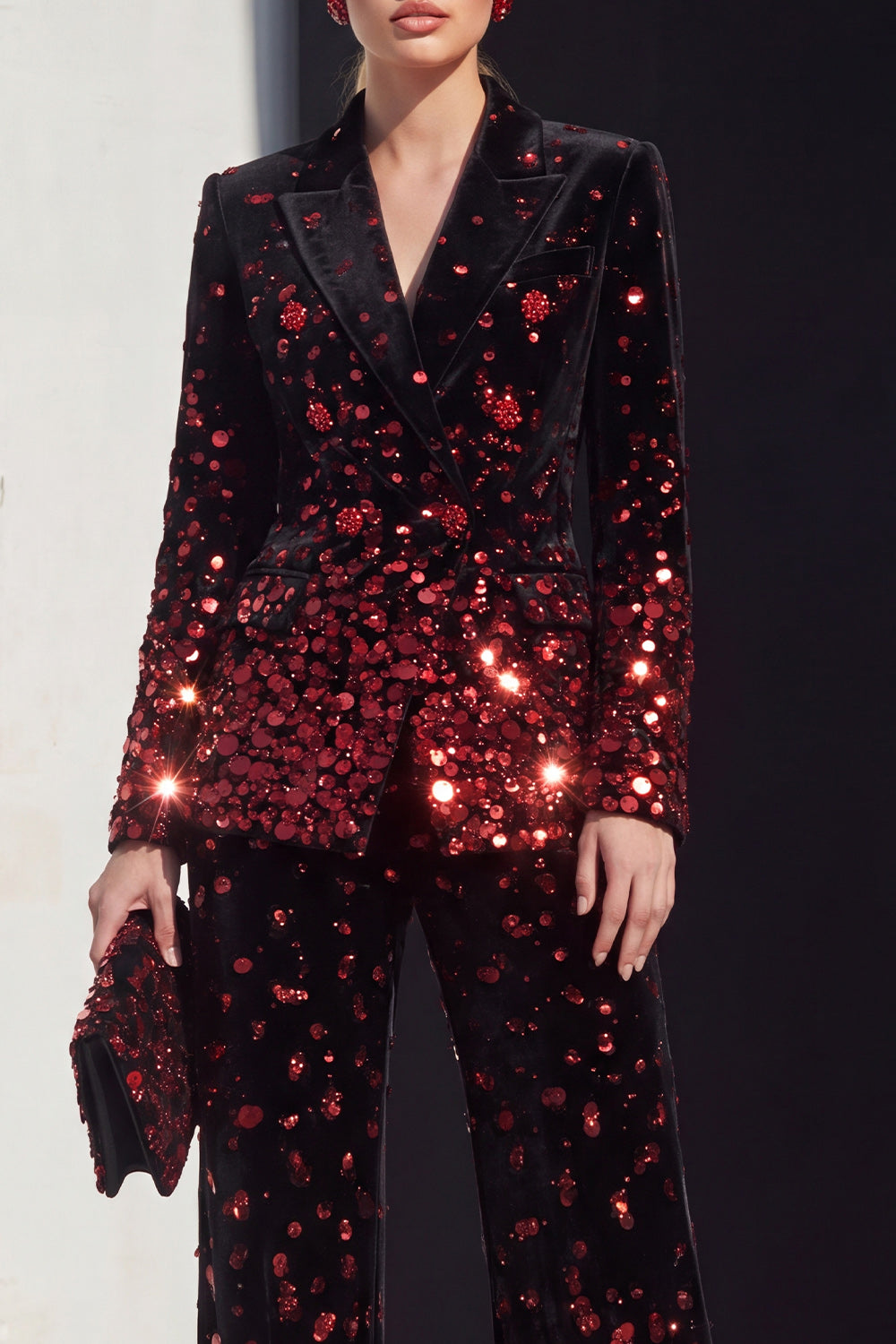 Black Champagne Sequin Peak Lapel 2-Piece Women's Suits