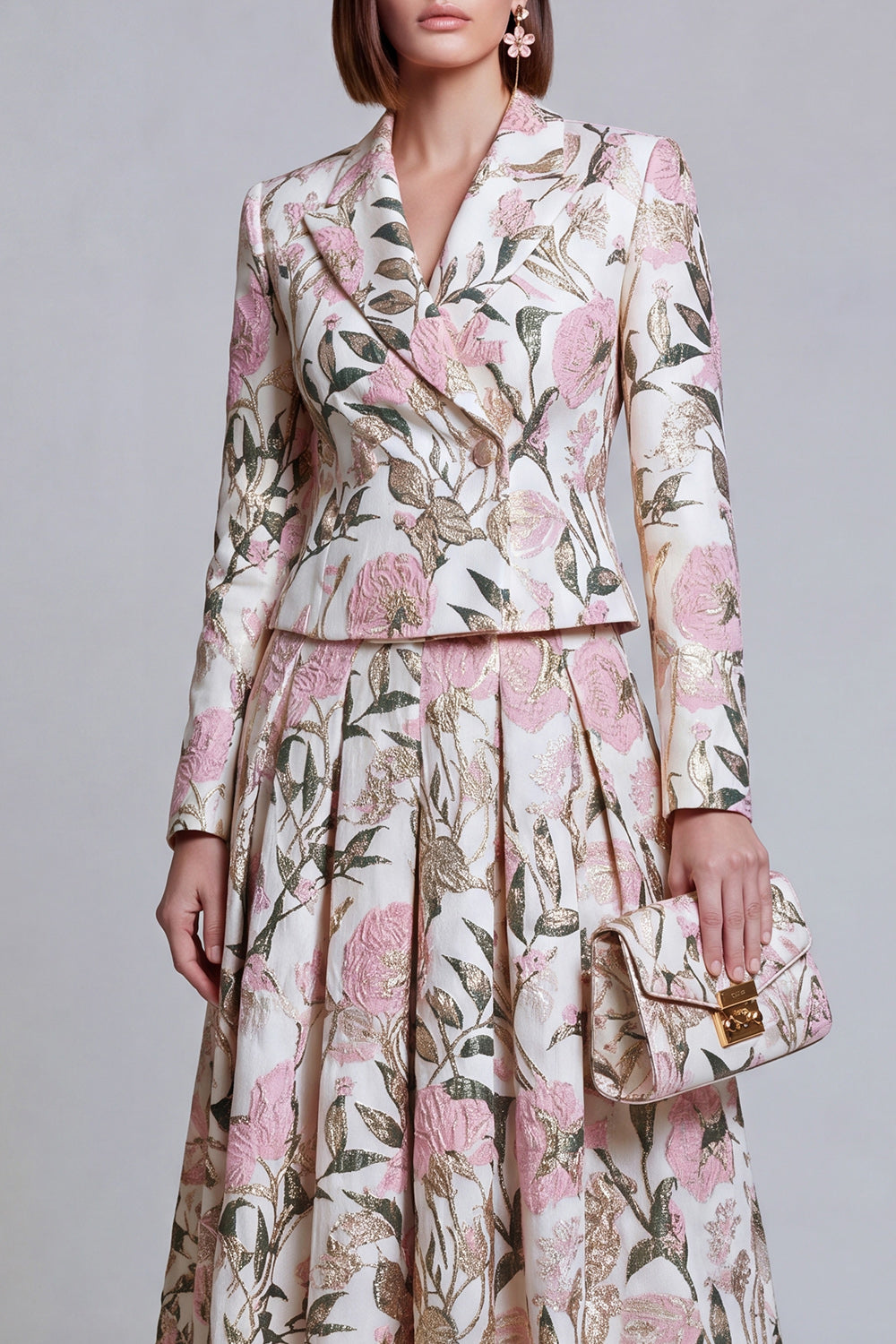 Ivory Yellow Flower Peak Lapel 2-Piece Women Suits