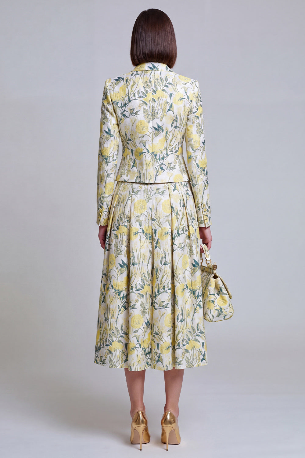 Ivory Yellow Flower Peak Lapel 2-Piece Women Suits
