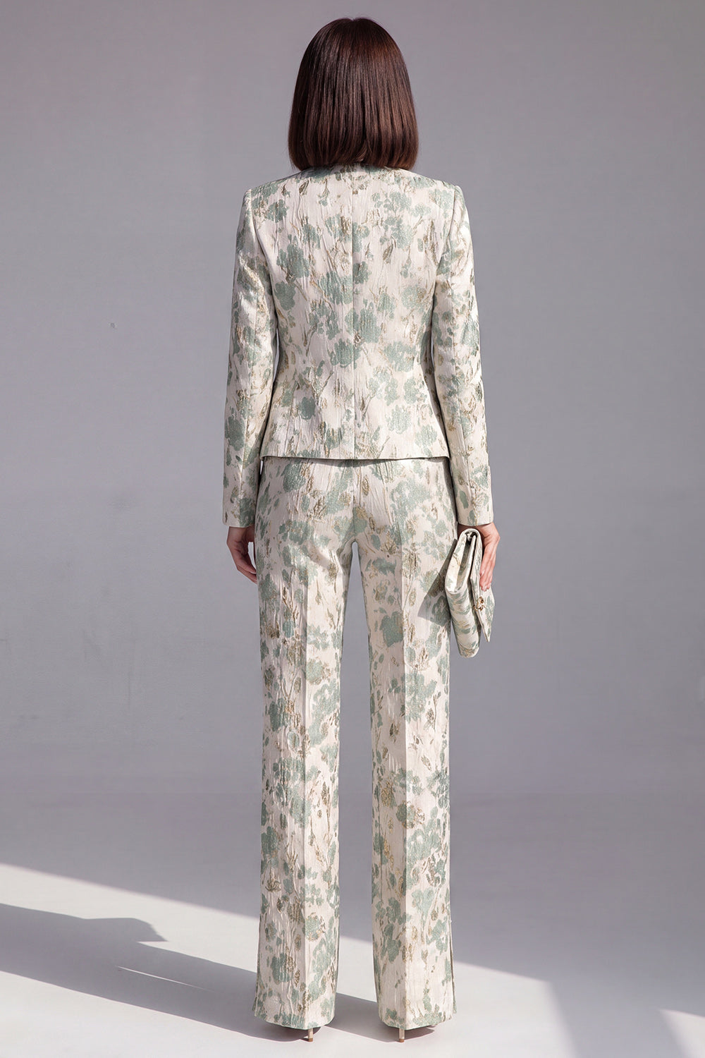 Dusty Green 3-Piece Jacquard Women Suits