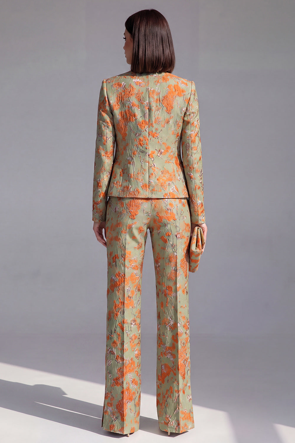 Dusty Green 3-Piece Jacquard Women Suits