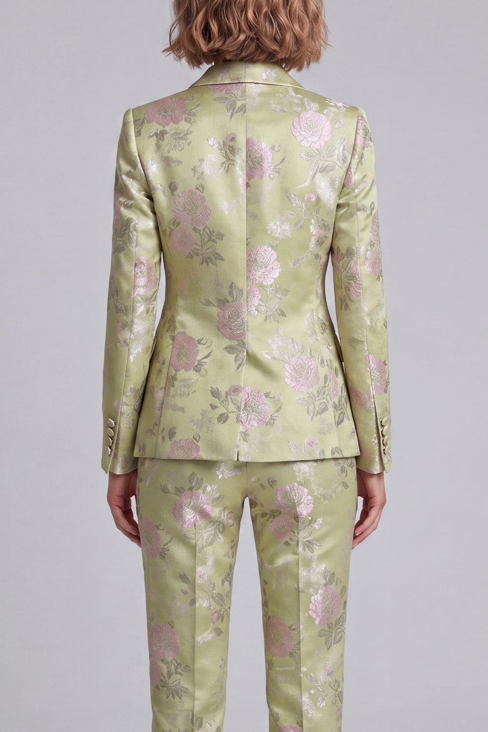 Sage Green Jacquard Shawl Lapel 2-Piece Women's Suits