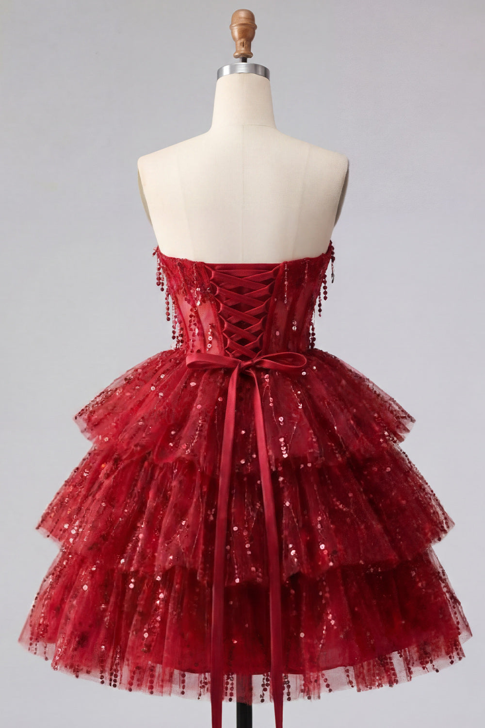 Corset A-Line Burgundy Sweetheart Tiered Homecoming Dress