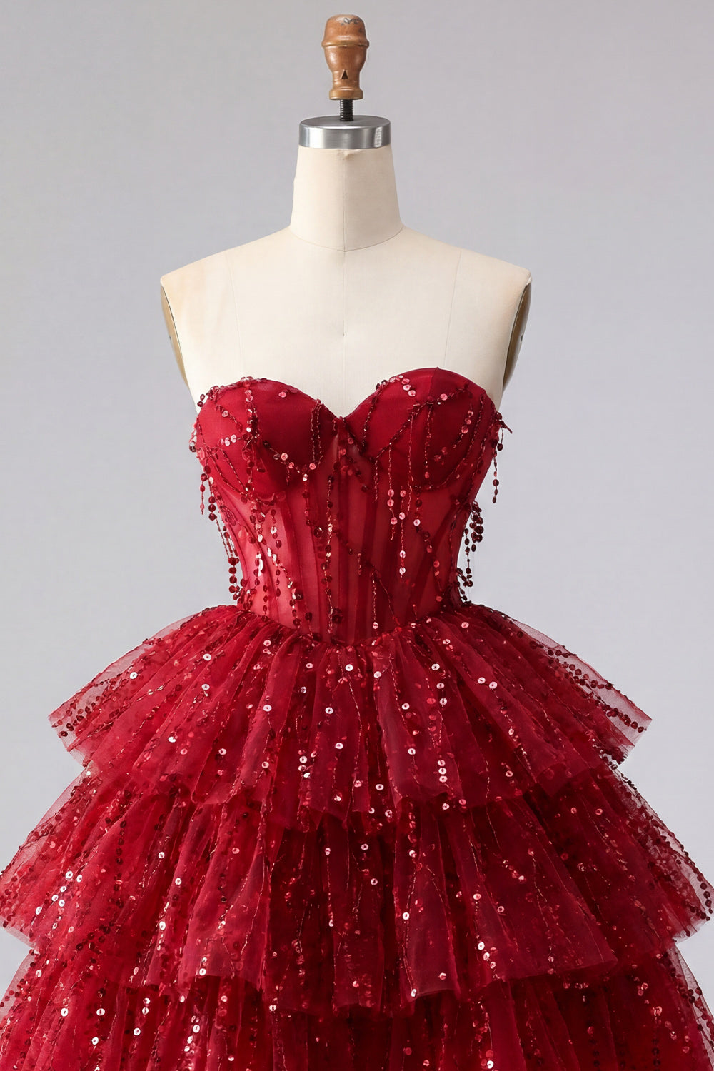 Corset A-Line Burgundy Sweetheart Tiered Homecoming Dress