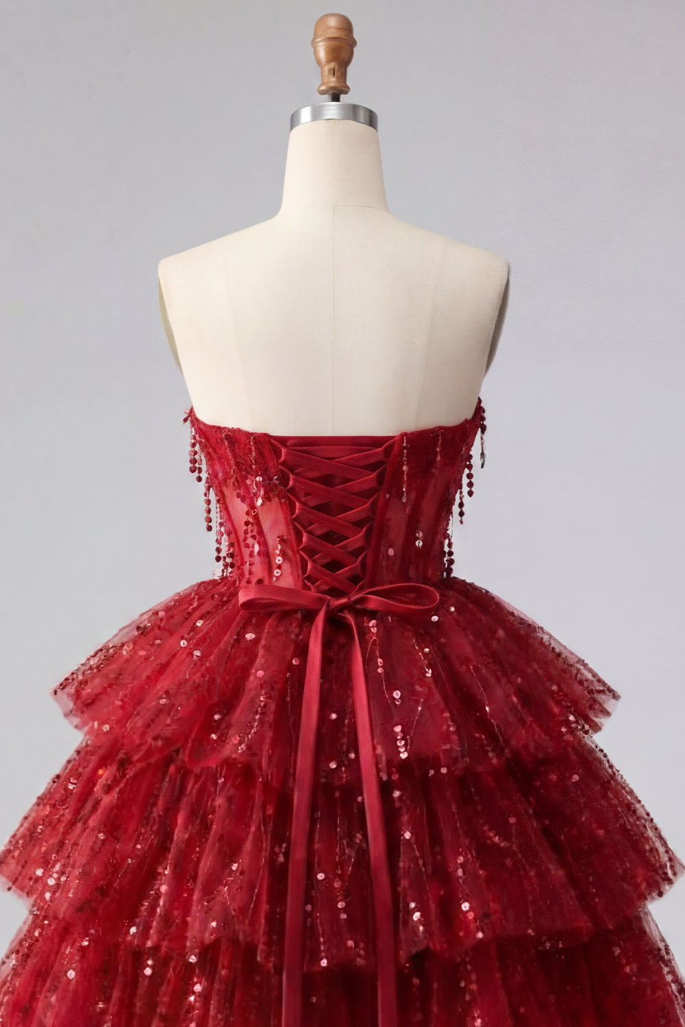 Corset A-Line Burgundy Sweetheart Tiered Homecoming Dress