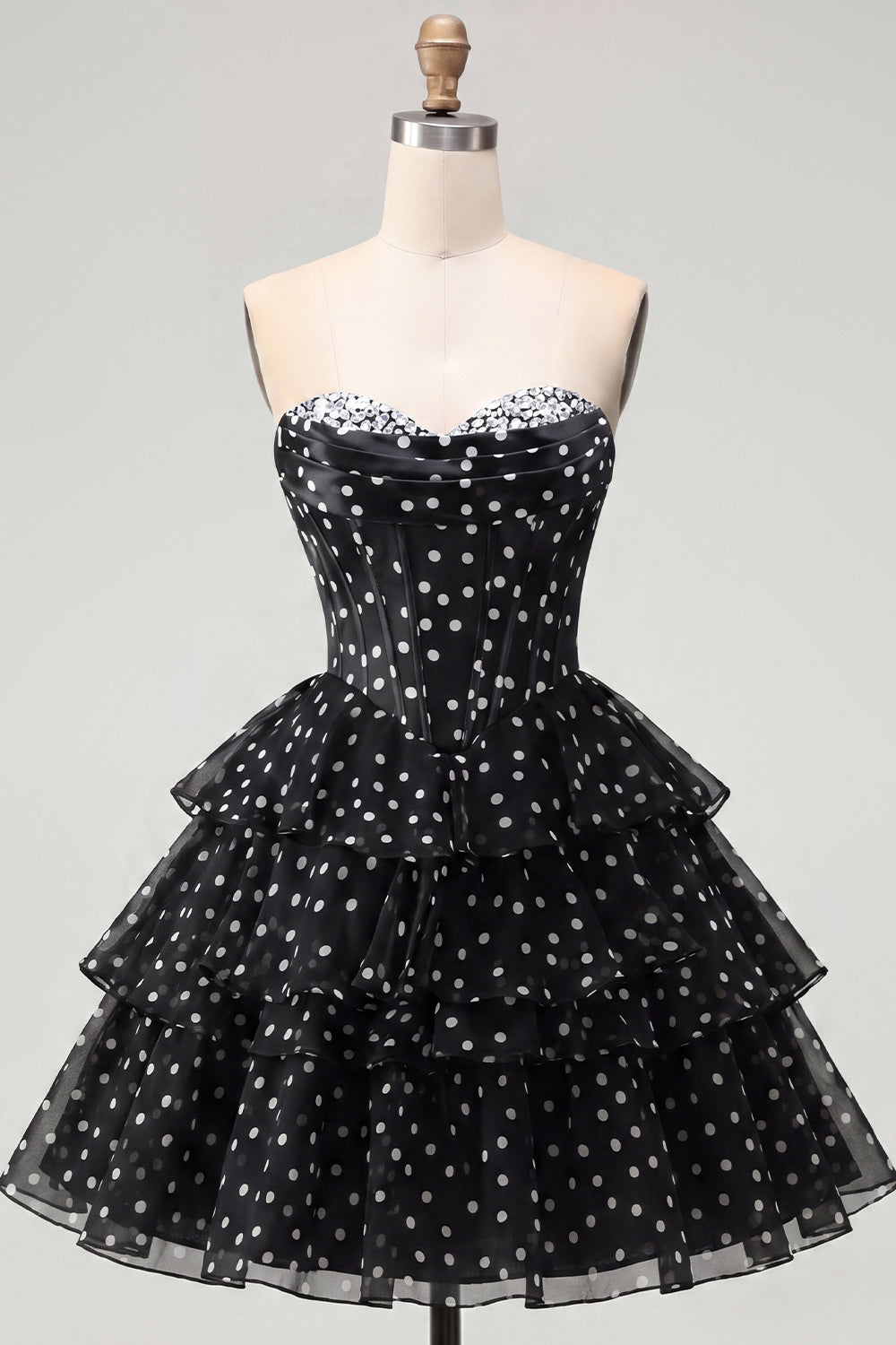 Sweetheart Corset Black A-Line Tiered Ruched Homecoming Dress
