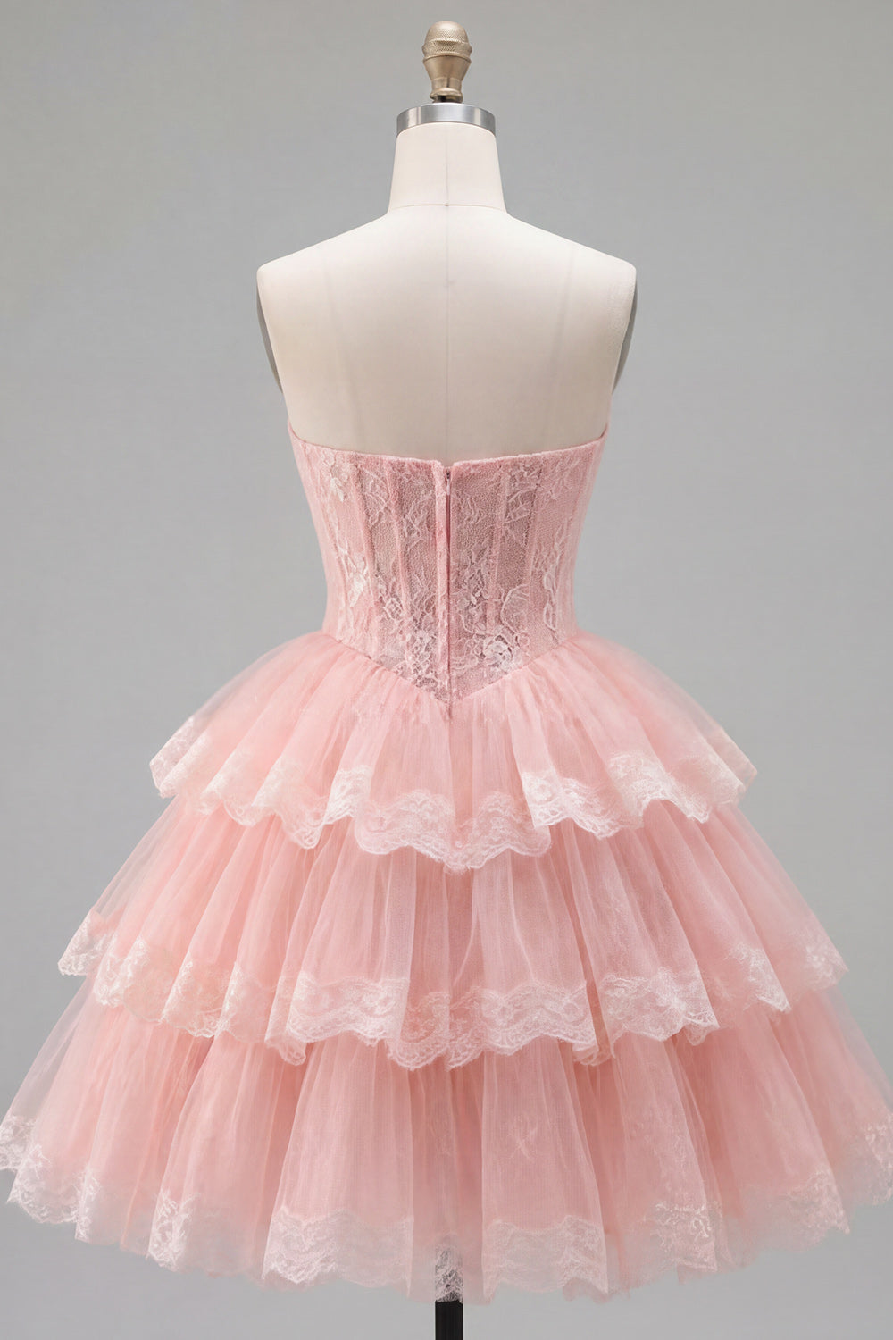 Pink A-Line Sweetheart Corset Tiered Floral Homecoming Dress