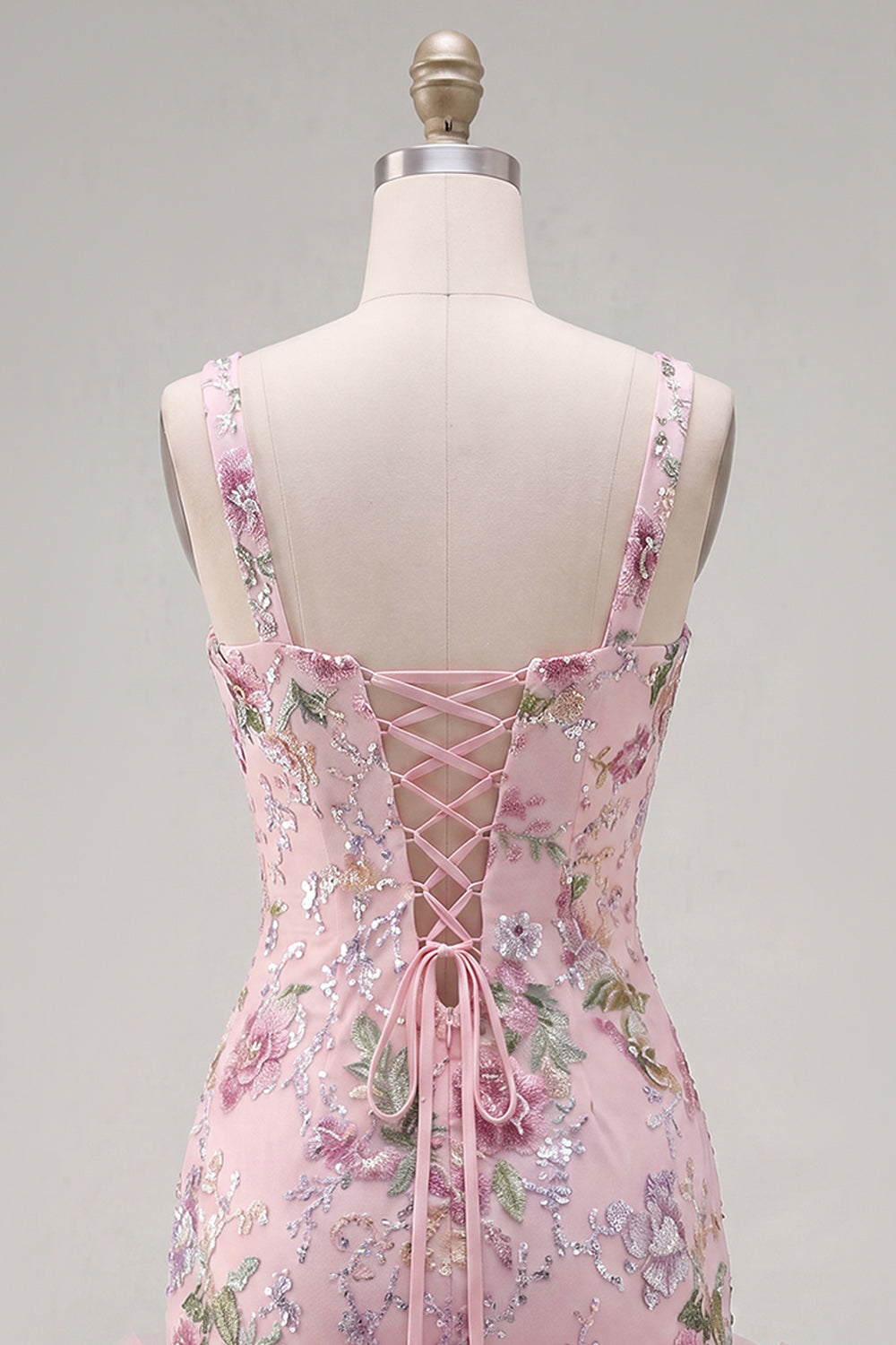 Square Neck Pink Bodycon Floral Ruffled Homecoming Dress