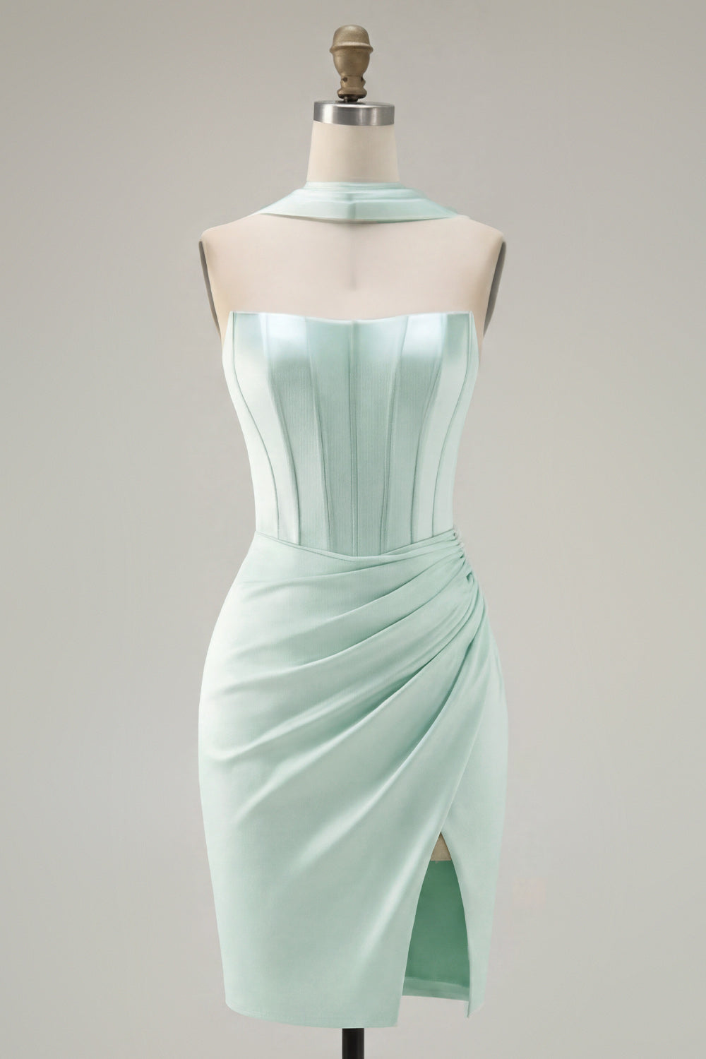 Strapless Corset Bodycon Mint Homecoming Dress with Slit