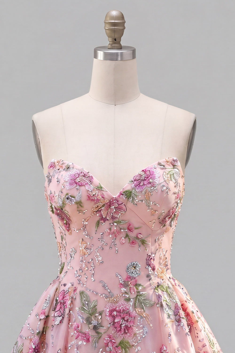 Sweetheart Pink A-Line Sequin Floral Homecoming Dress