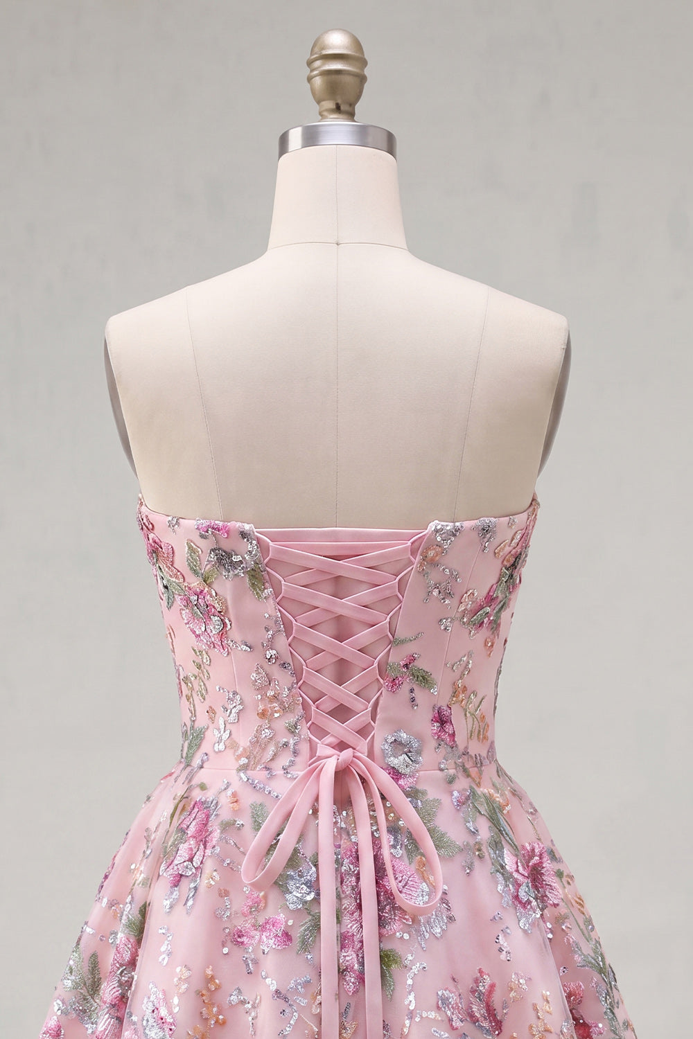 Sweetheart Pink A-Line Sequin Floral Homecoming Dress