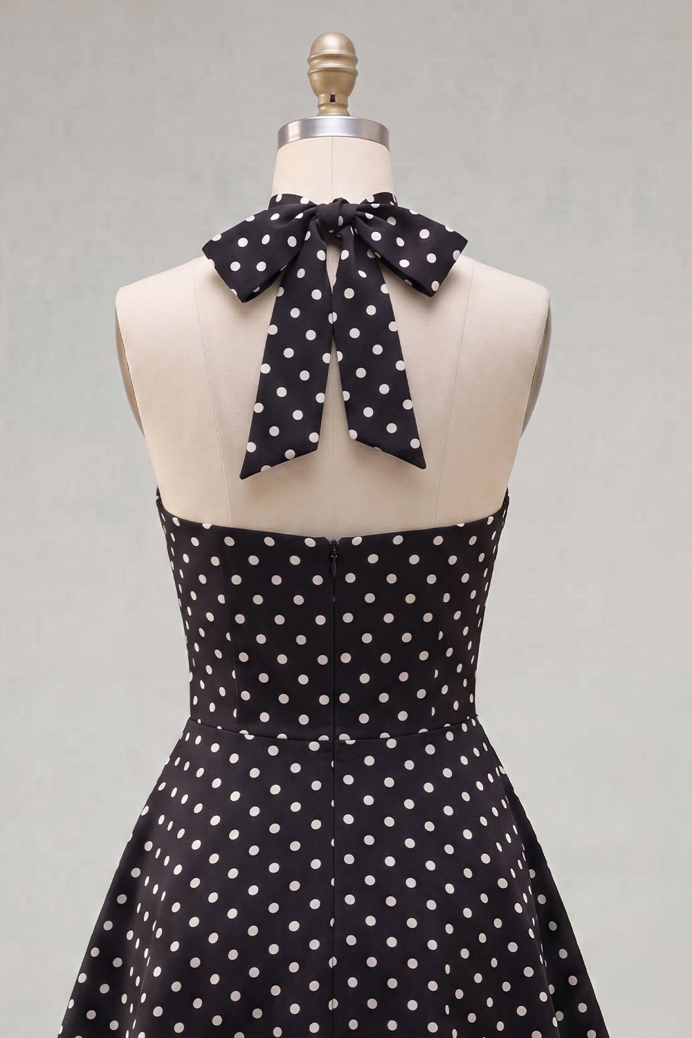 Black White Dot Halter A-Line Cut Out Homecoming Dress