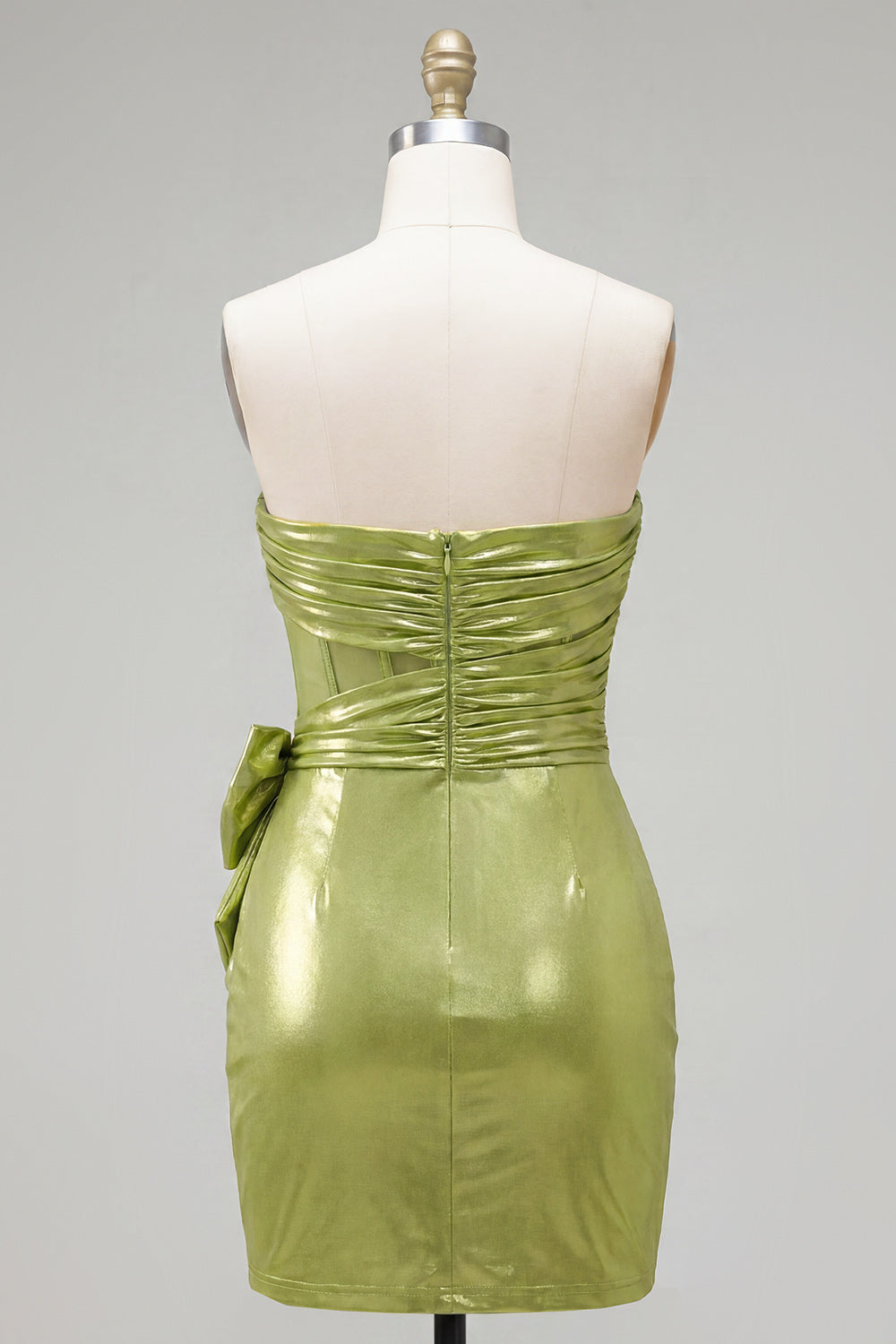 Strapless Green Bodycon Corset Metallic Homecoming Dress with 3D Flowers