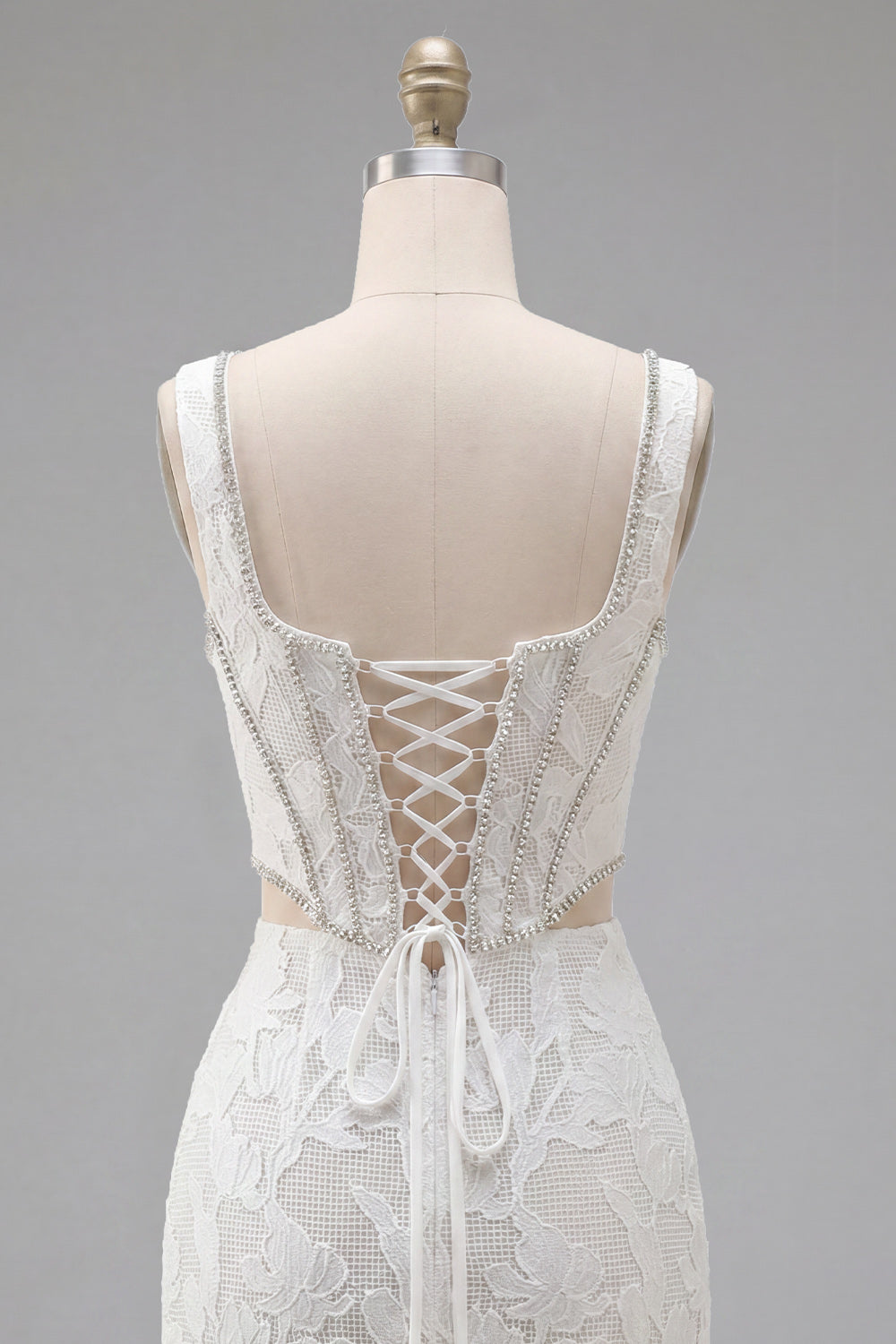 Square Neck White Bodycon Corset Homecoming Dress with Beading