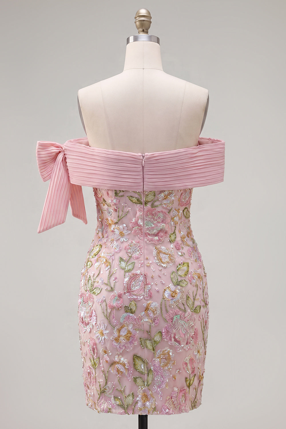 Off the Shoulder Pink Bodycon Floral Sequin Homecoming Dress