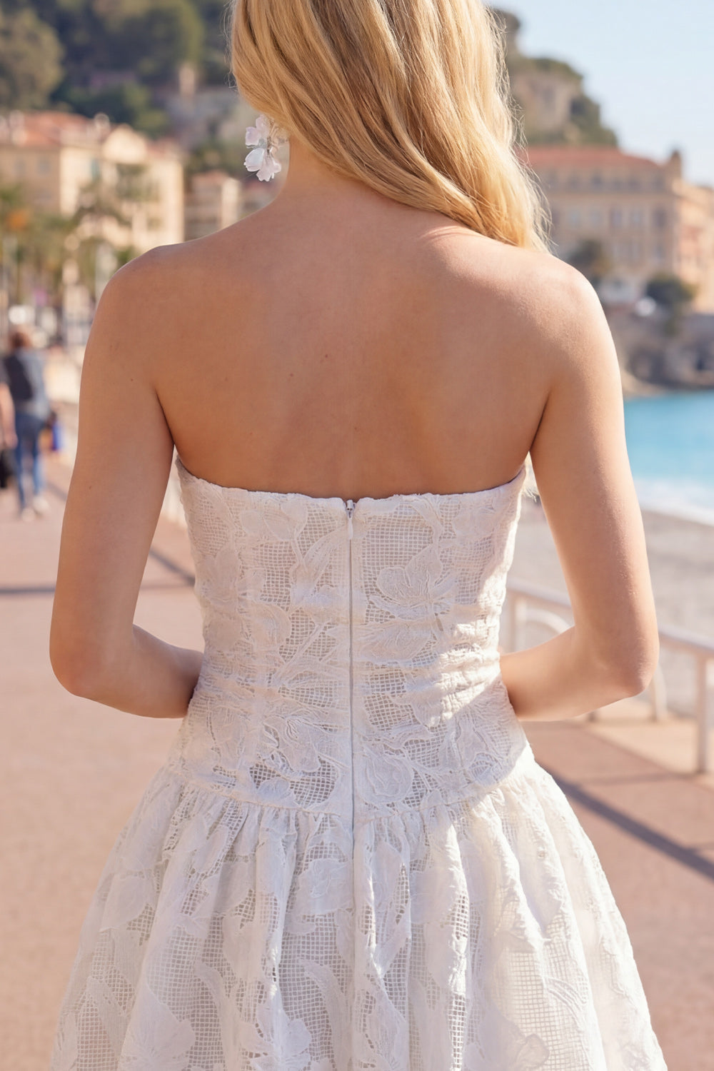 Sweetheart A-Line White Floral Homecoming Dress