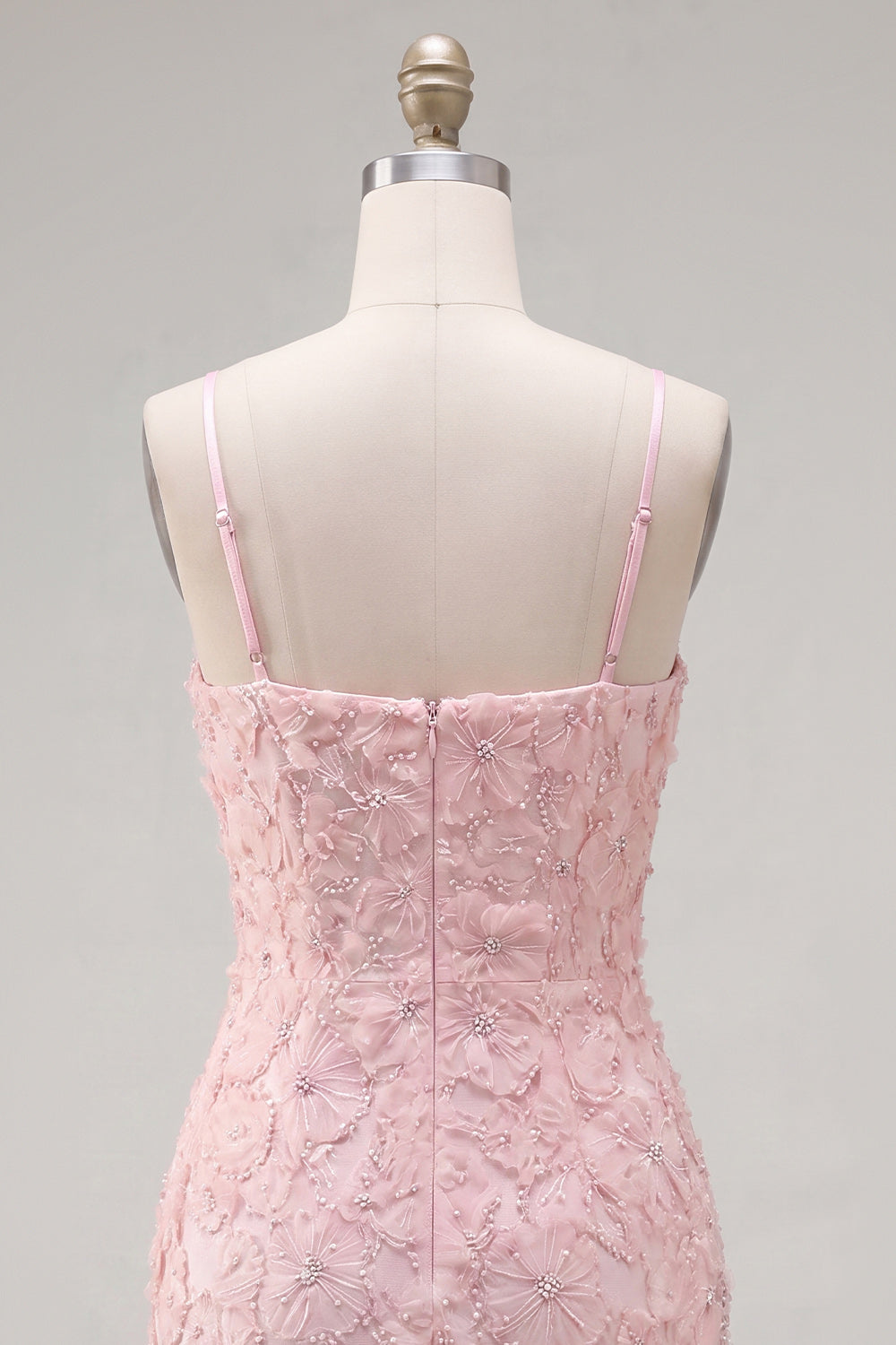 Pink Bodycon Beaded Floral Homecoming Dress with Bow
