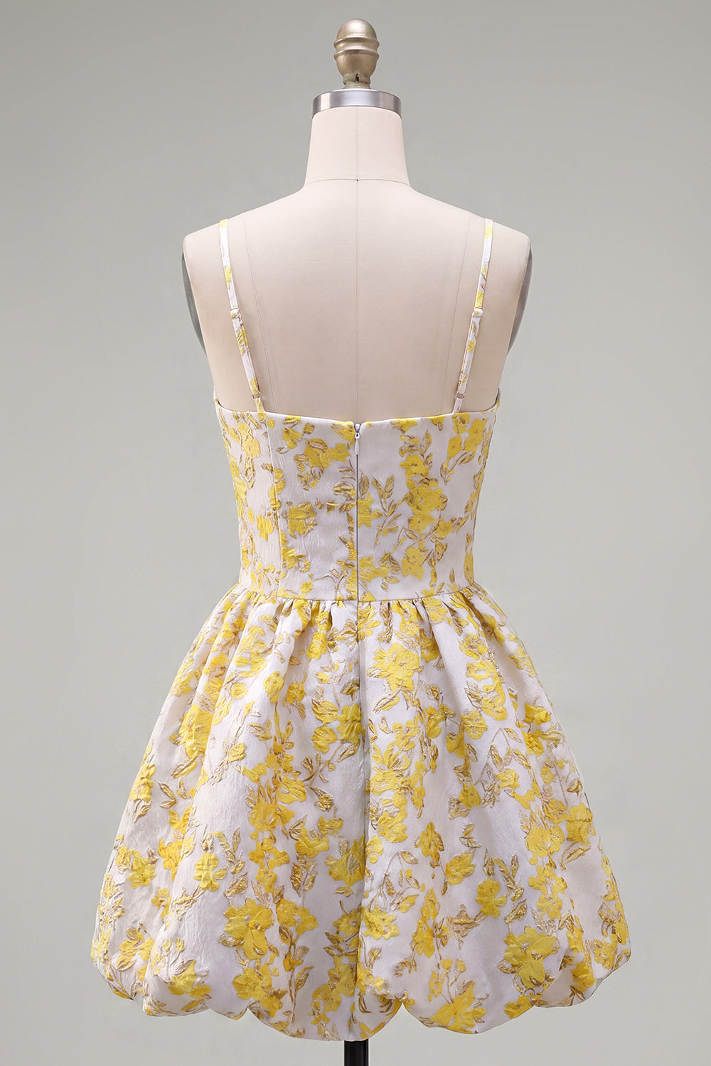 Yellow Spaghetti Straps Floral A-Line Homecoming Dress