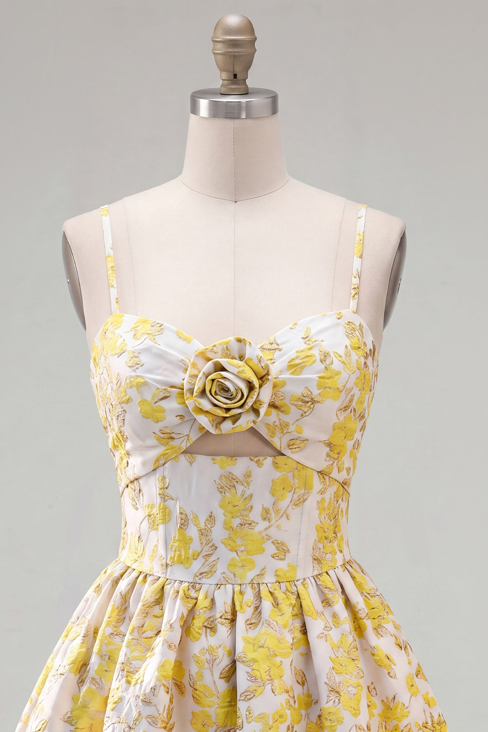 Yellow Spaghetti Straps Floral A-Line Homecoming Dress