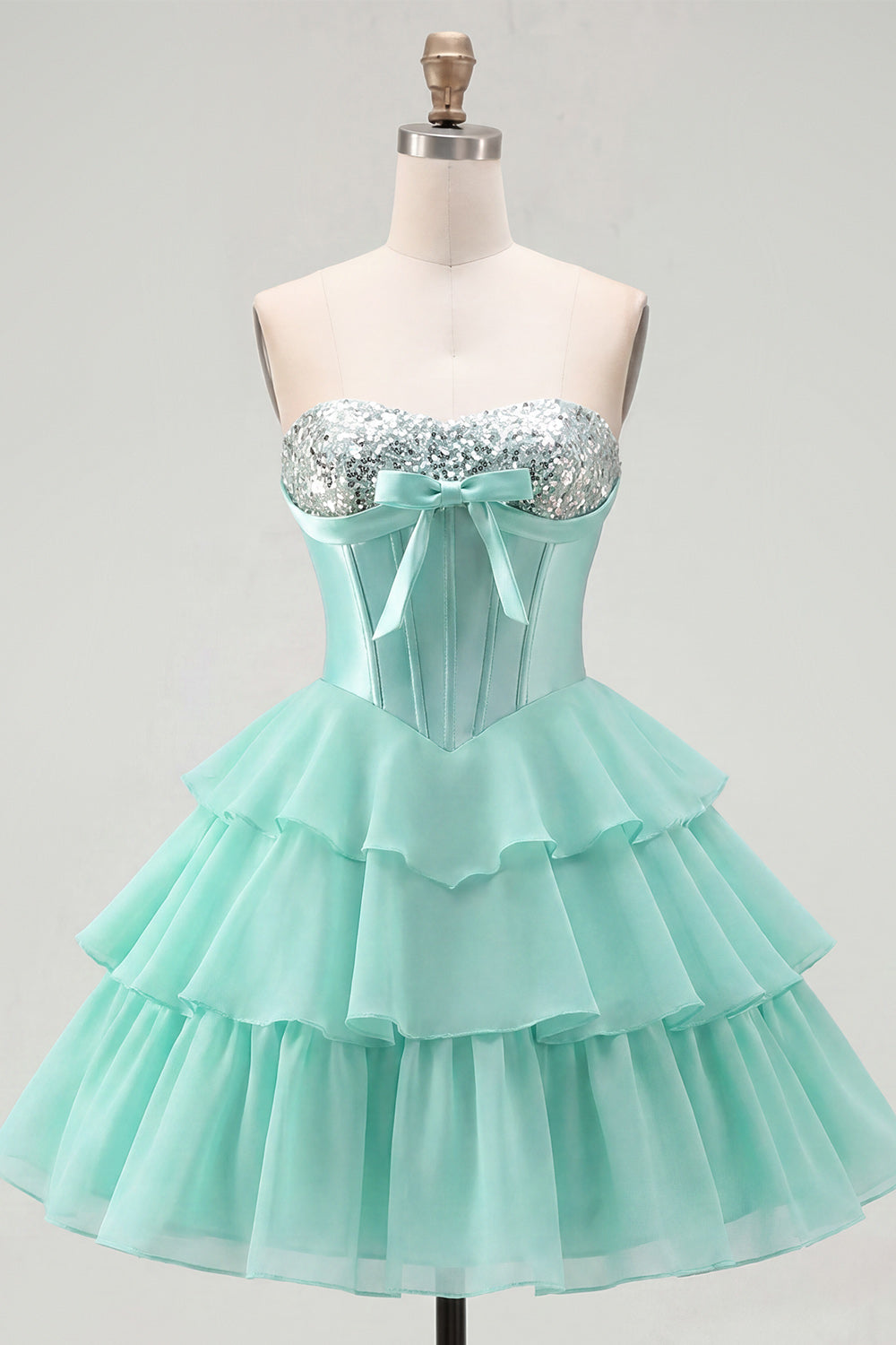 Mint Corset A-Line Sweetheart Tiered Homecoming Dress