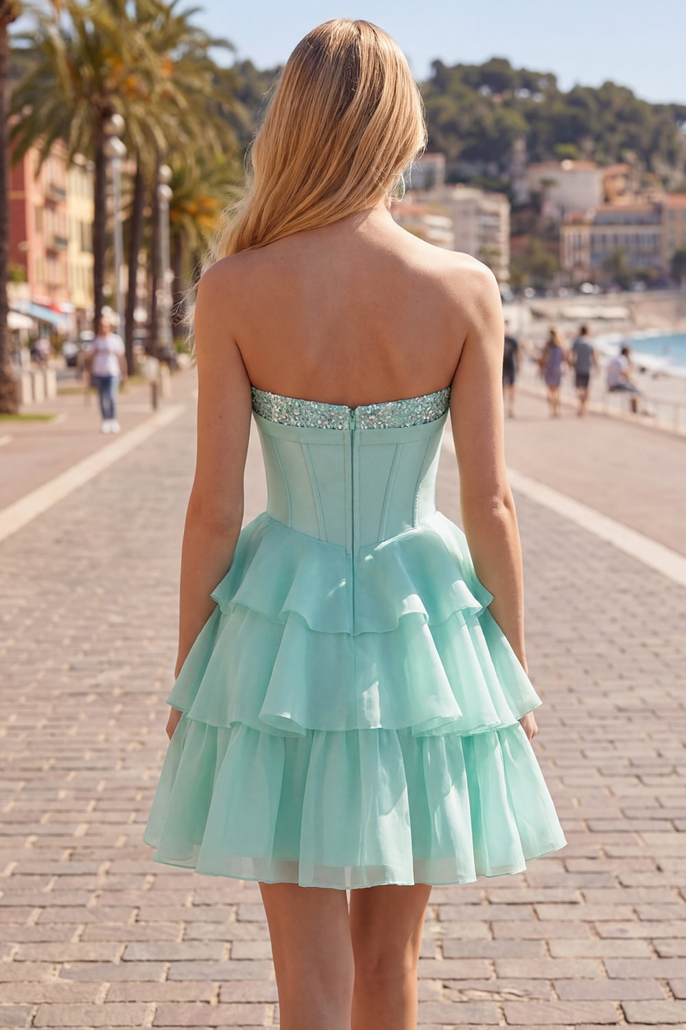 Mint Corset A-Line Sweetheart Tiered Homecoming Dress