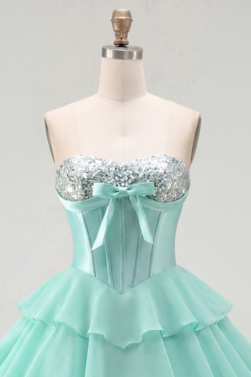 Mint Corset A-Line Sweetheart Tiered Homecoming Dress