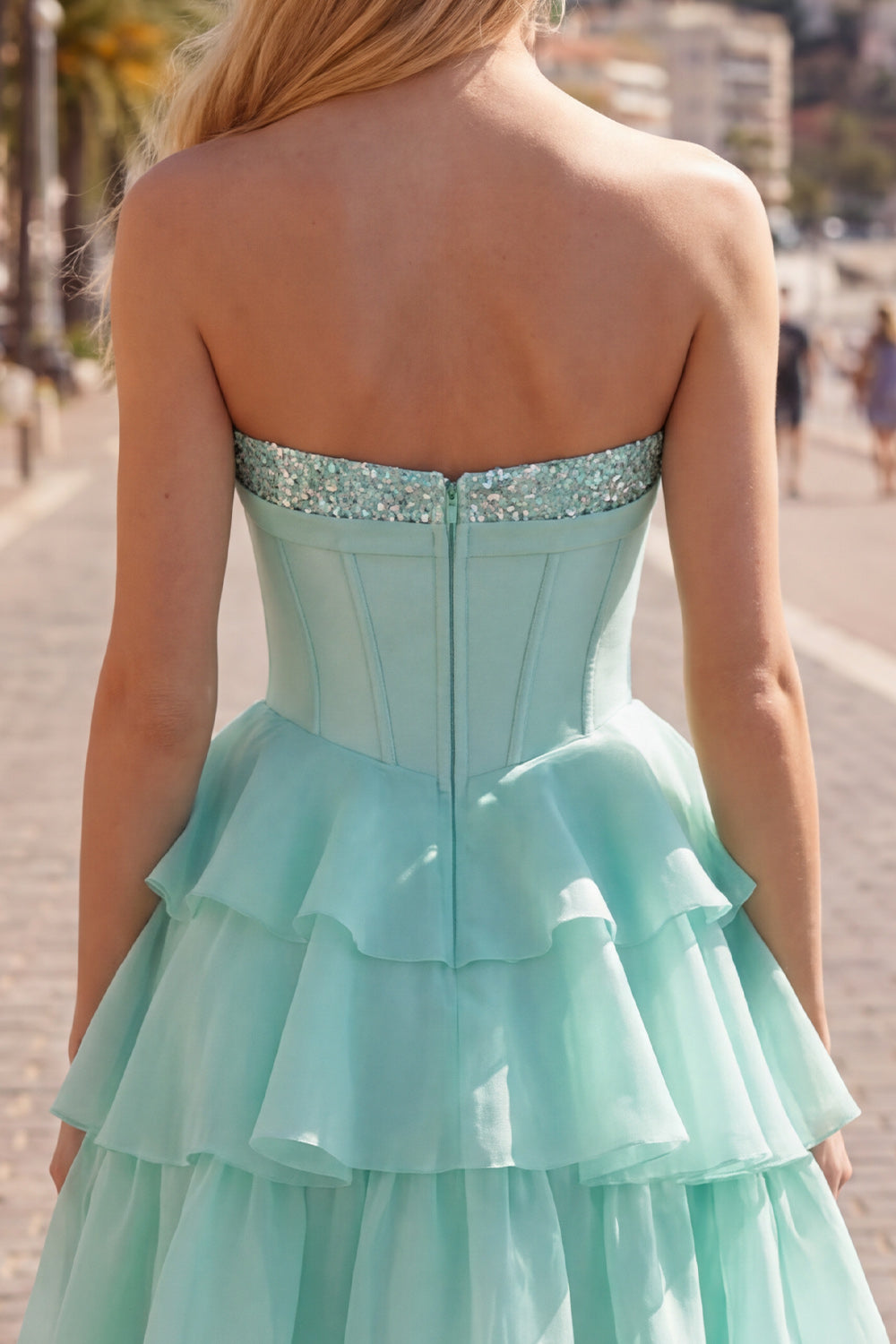 Mint Corset A-Line Sweetheart Tiered Homecoming Dress