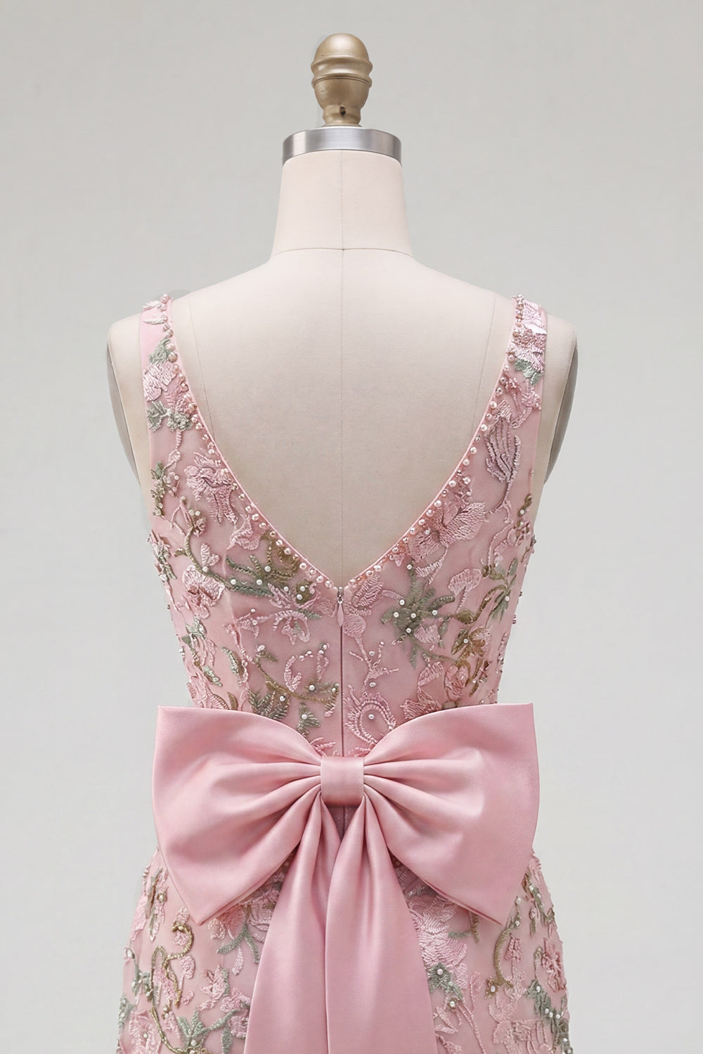 Pink Floral V-Neck Bodycon Homecoming Dress with Slit
