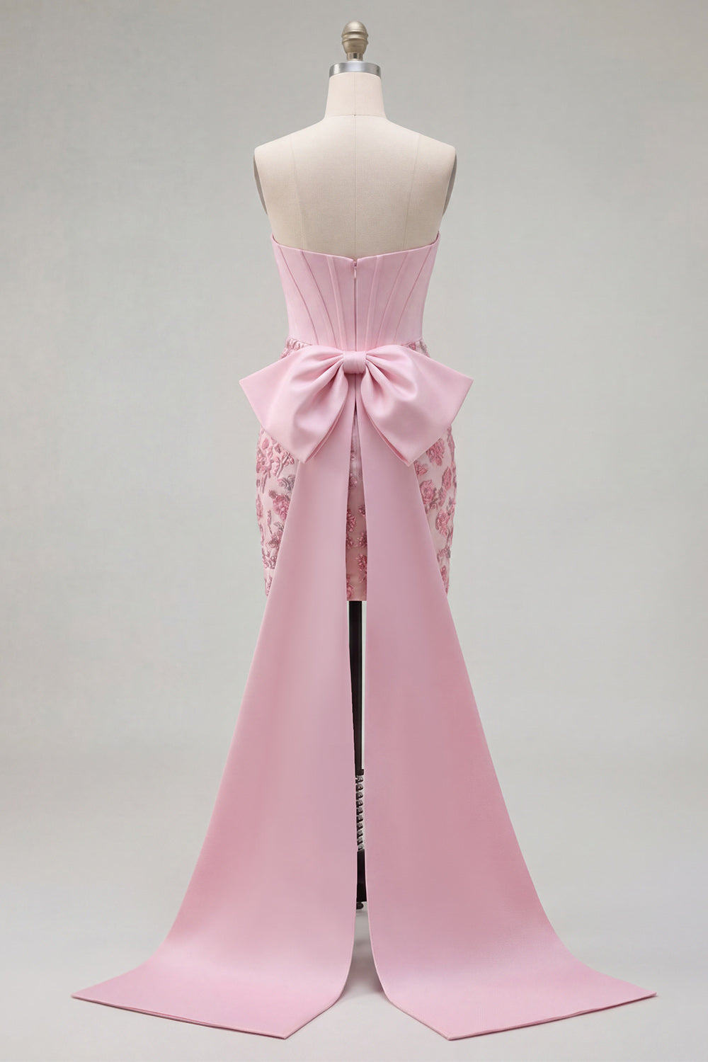 Strapless Corset Pink Bodycon Floral Homecoming Dress with Bow