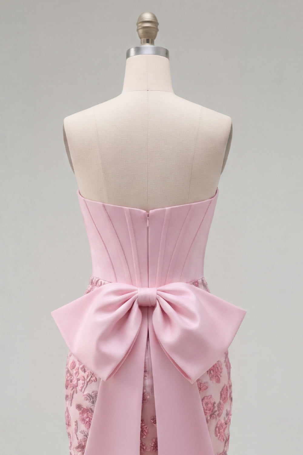 Strapless Corset Pink Bodycon Floral Homecoming Dress with Bow