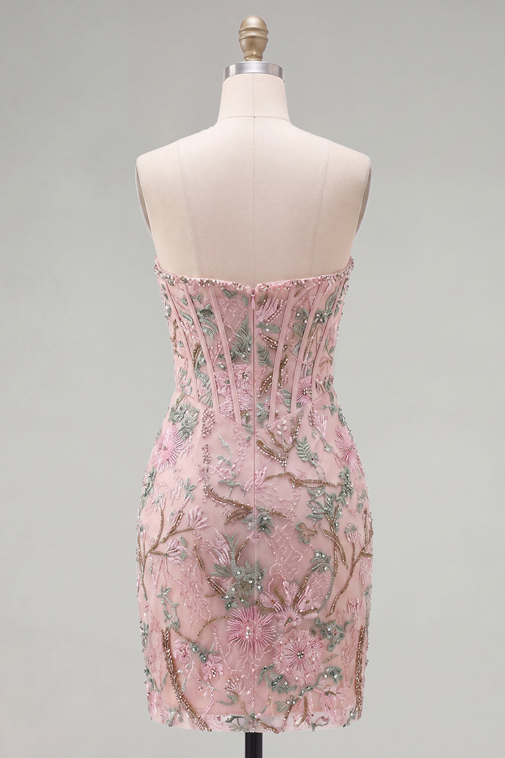 Pink Sweetheart Bodycon Floral Corset Homecoming Dress
