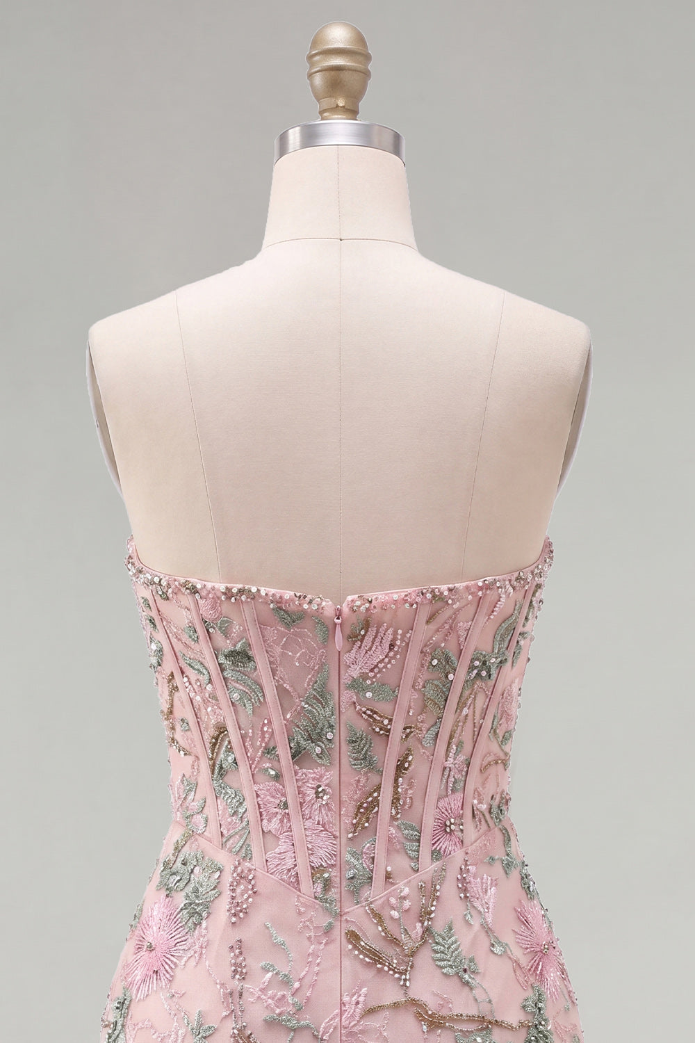 Pink Sweetheart Bodycon Floral Corset Homecoming Dress